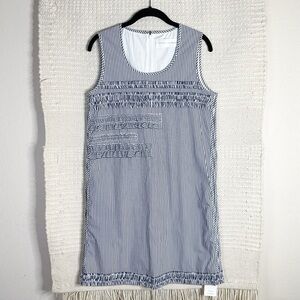 VICTORIA BECKHAM blue and white pinstripe ruffled sleeveless shift dress 4